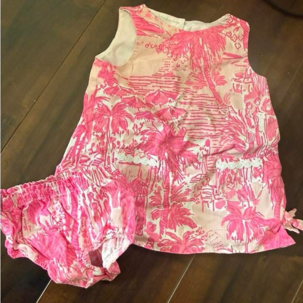 Girls Pink Tropical Print Dress with Bloomers